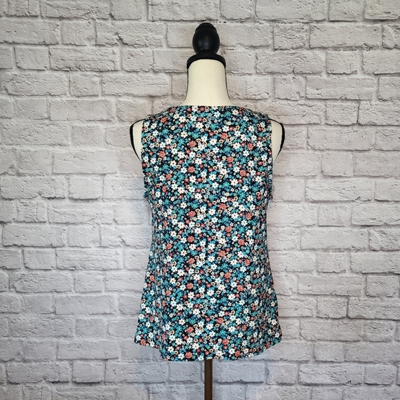 Lands' End Swim Top Black Multicolor Floral High Neck Tank Built-in Bra Size 14P - Picture 5 of 8